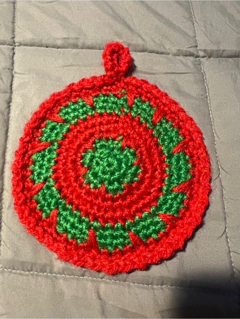 Handmade Red and Green Crochet Pot Holder - Home Kitchen Cooking Utensil